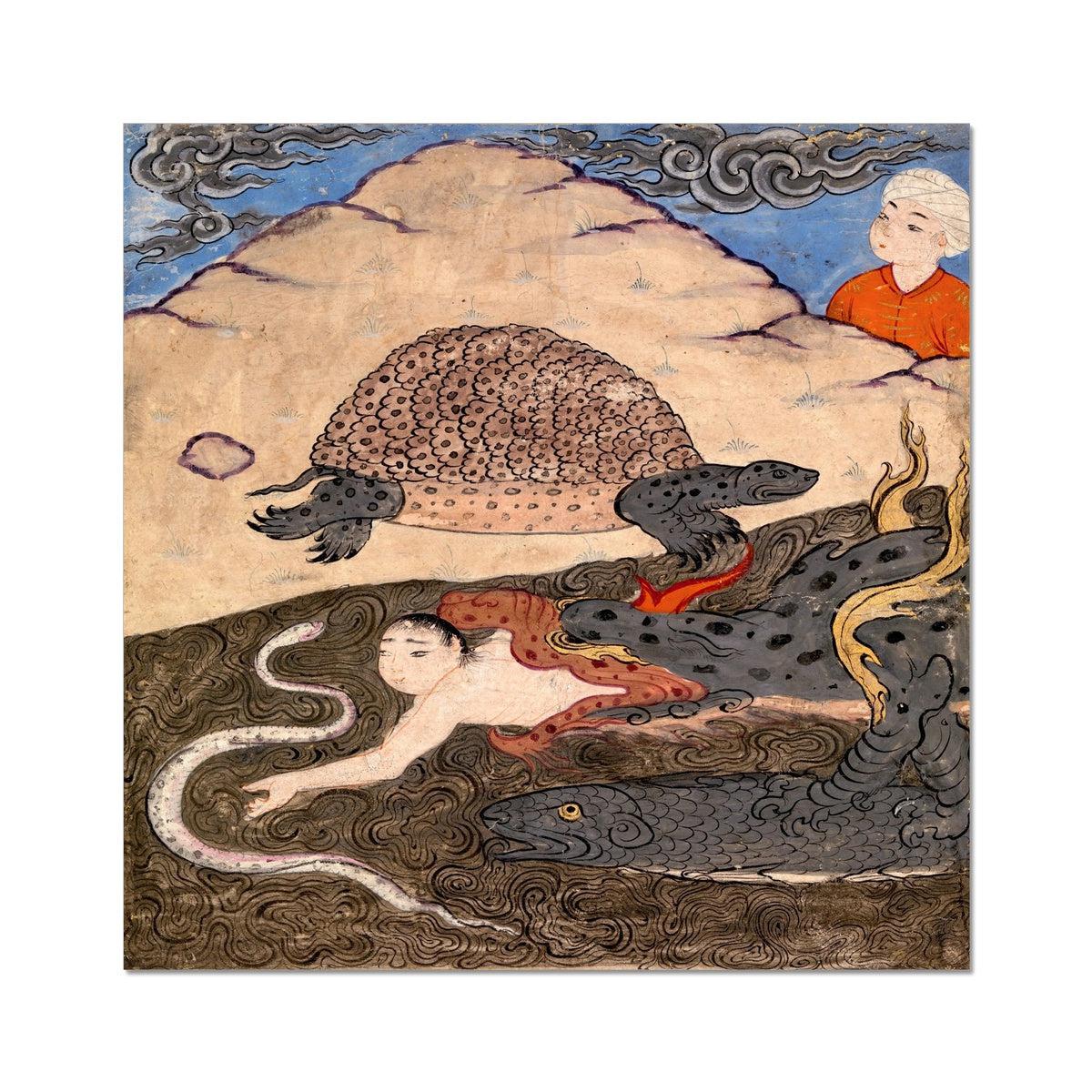 Medieval Wonders of Creation | Fantasy Islamic Persian Mythology: Tortoise, Dragon, Snake, Serpent Fine Art Print