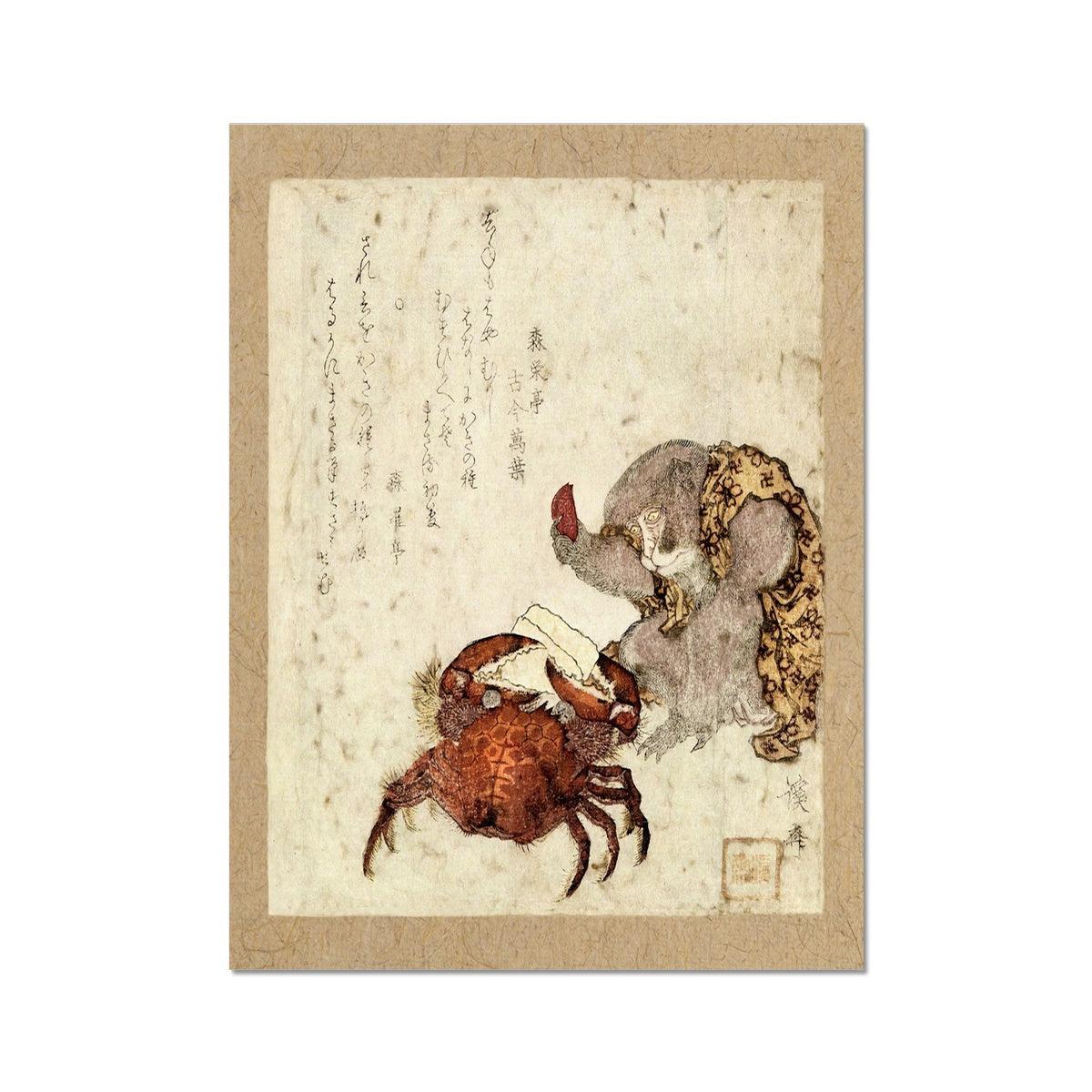 Monkey and Crab Japanese Folklore Mythology Fable Tale | Keisai Eisen Edo Period Vintage Woodblock Fine Art Print