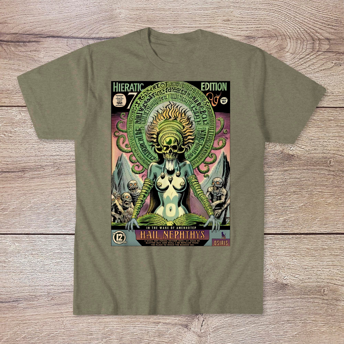 Nephthys, Egyptian Book of the Dead | Osiris Ra Anubus Horus Thoth | 1960s Comic Book Skull | Occult Duat Underworld Hades Graphic Art TShirt