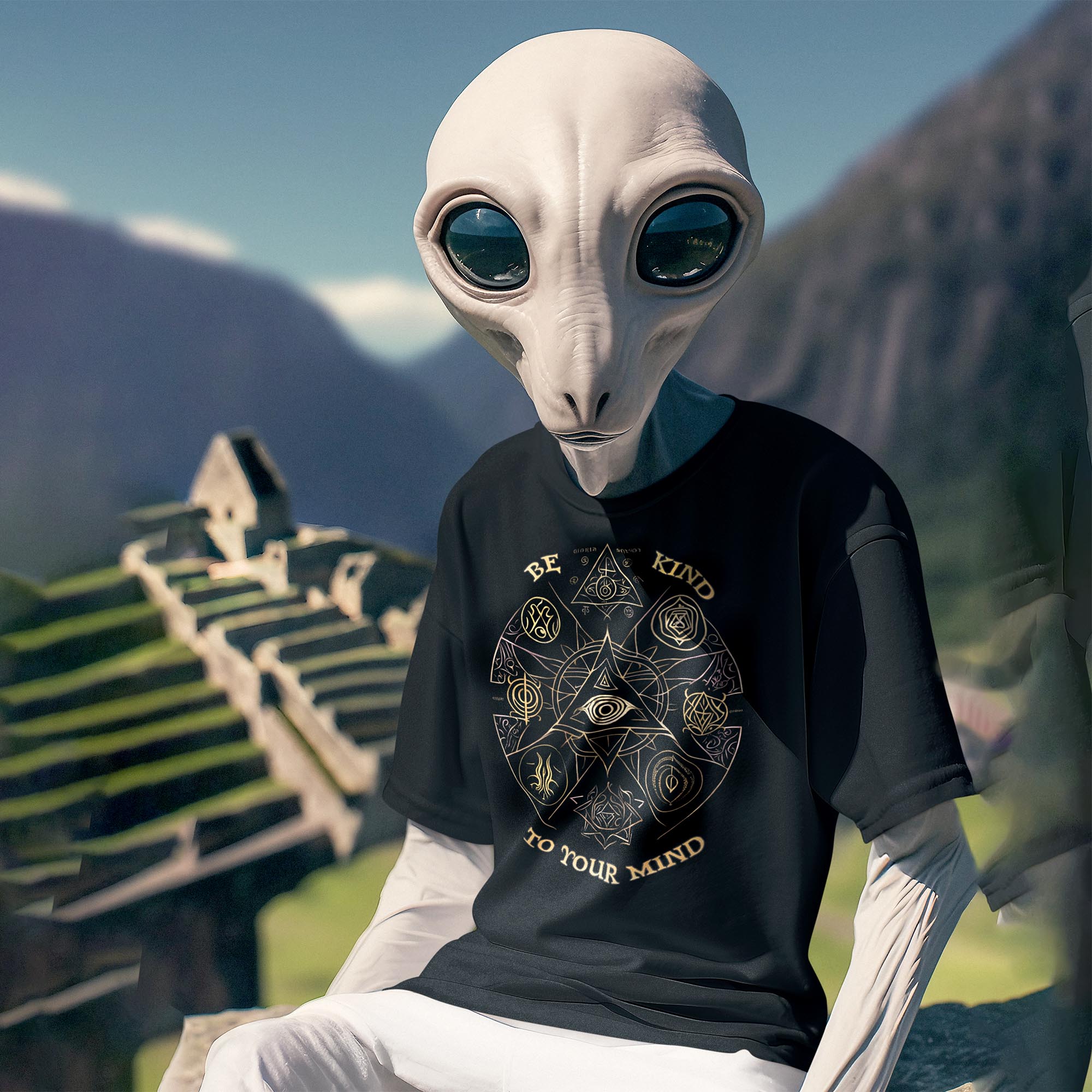 Occult Alien Runes | DMT Sacred Geometry | Be Kind to Your Mind Mystical Self-Love, Trippy 420 Ganja T-Shirt