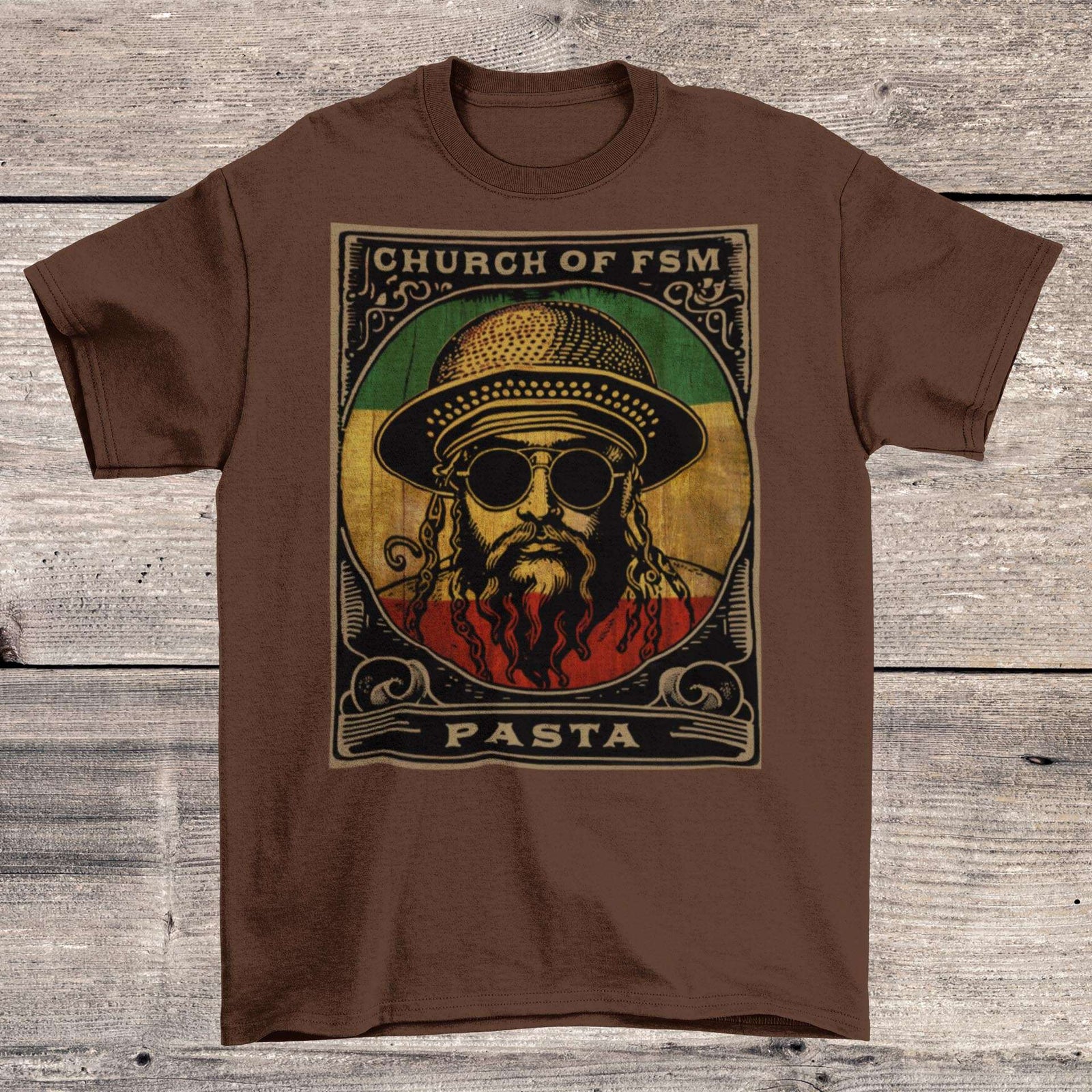 Pastafarianism & The Flying Spaghetti Monster (FSM) | Reggae and Atheist Inspired Pasta Graphic Art T-Shirt