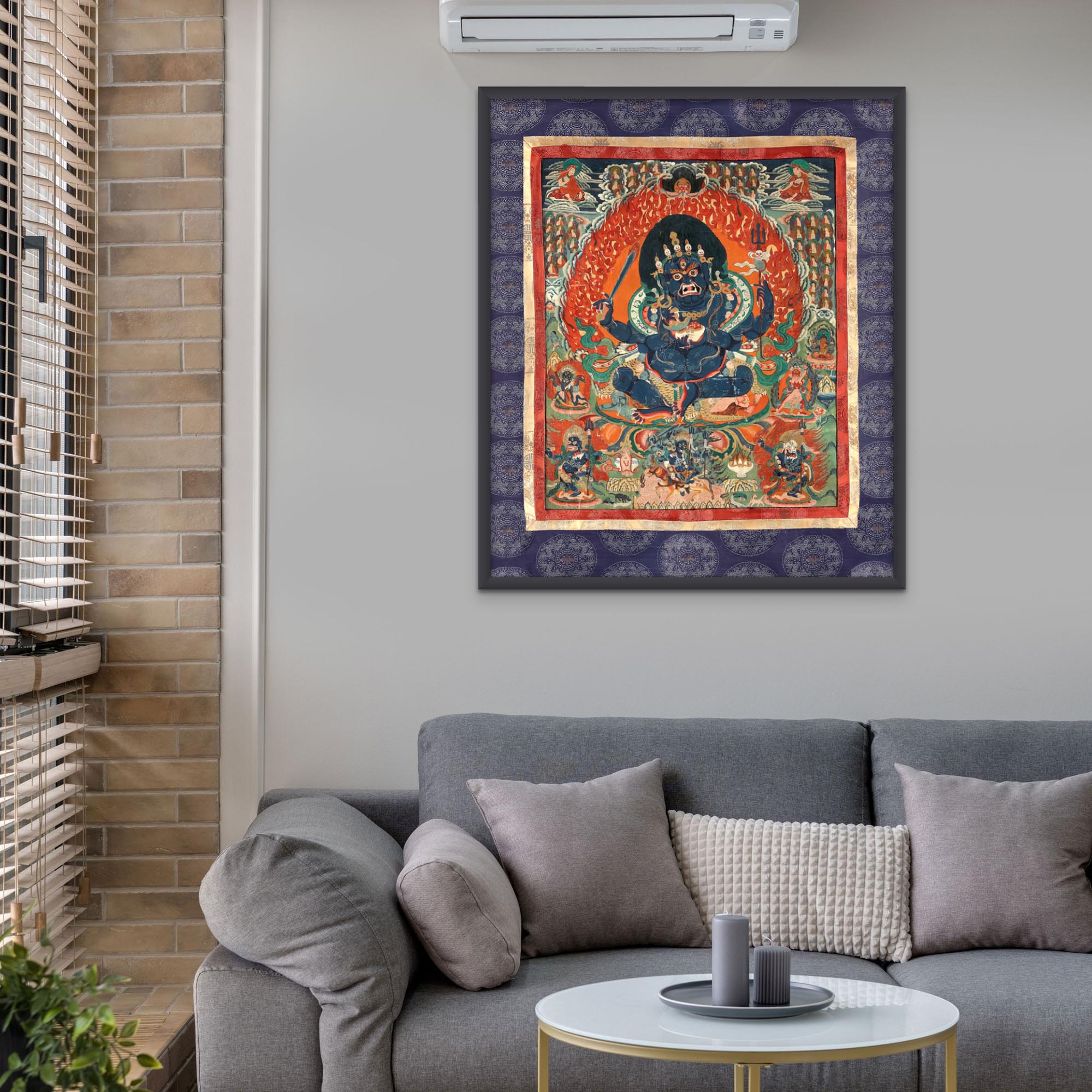 Purple Mahakala: A Tibetan Thangka Depicting a Protective Deity for Buddhist Wisdom - Vintage Nepal Fine Art Print