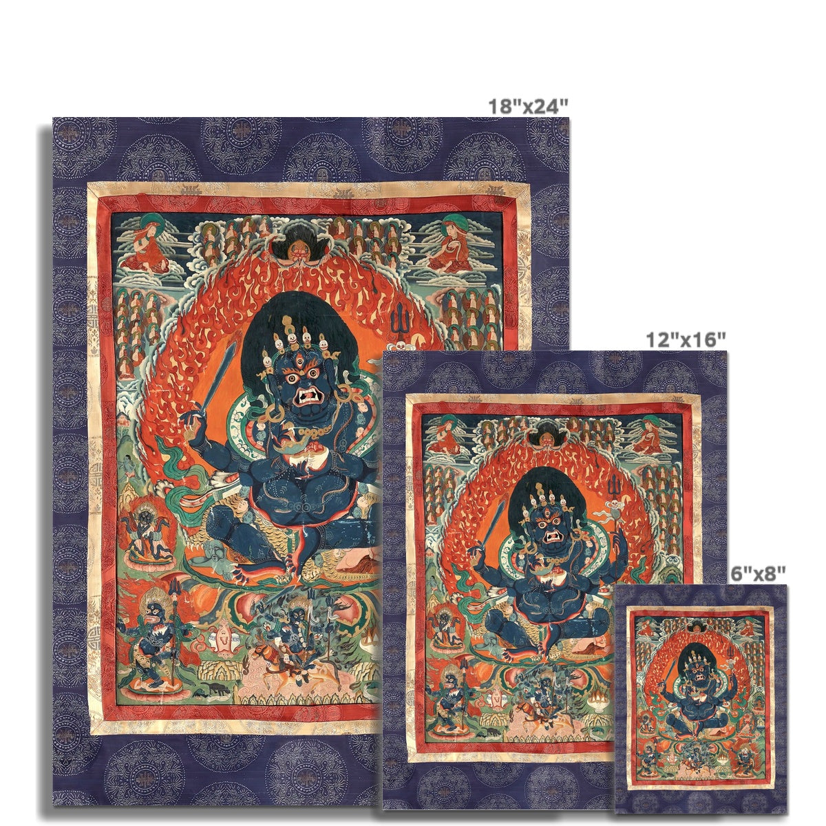 Purple Mahakala: A Tibetan Thangka Depicting a Protective Deity for Buddhist Wisdom - Vintage Nepal Fine Art Print