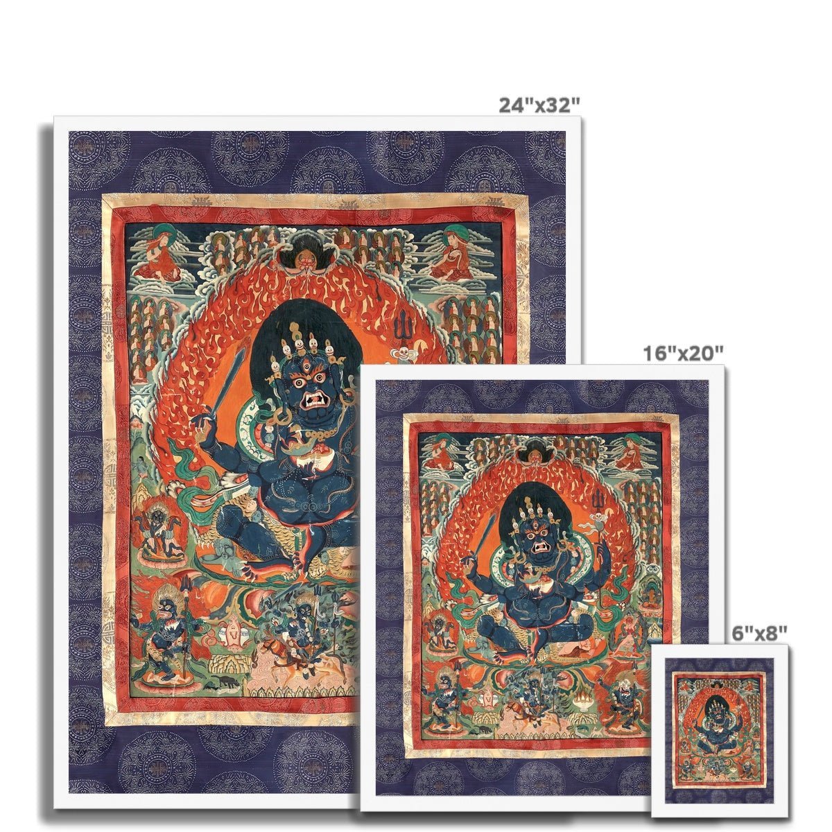 Purple Mahakala Tibetan Thangka Buddhist Wisdom Protection Deity Nepal Tantric Vintage Framed Print - Sacred Surreal