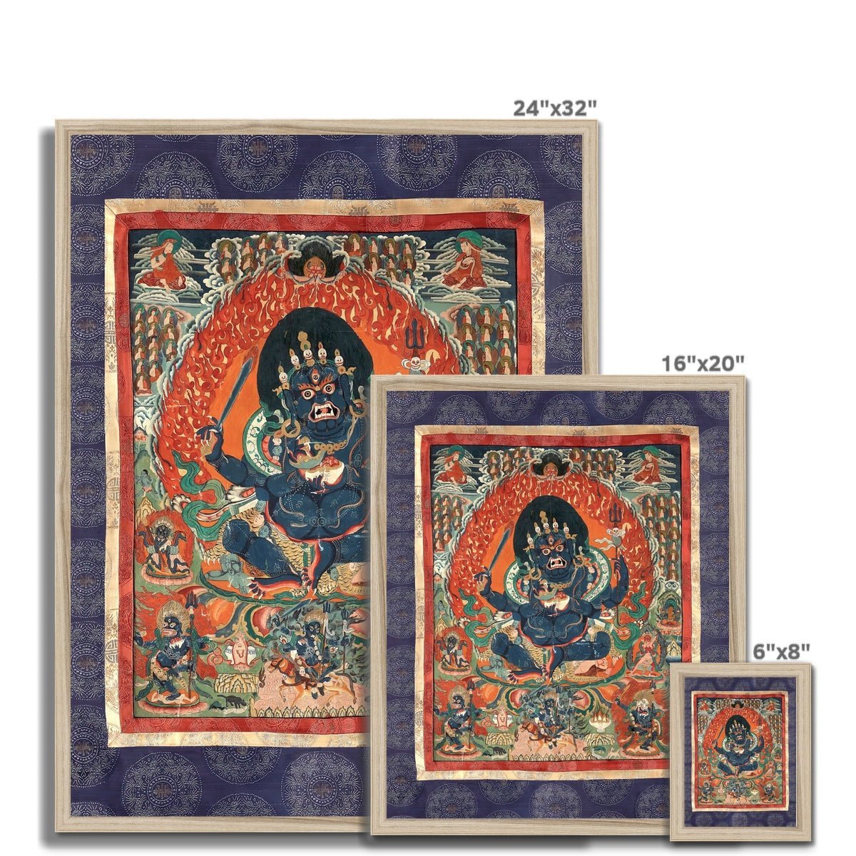 Purple Mahakala Tibetan Thangka Buddhist Wisdom Protection Deity Nepal Tantric Vintage Framed Print - Sacred Surreal