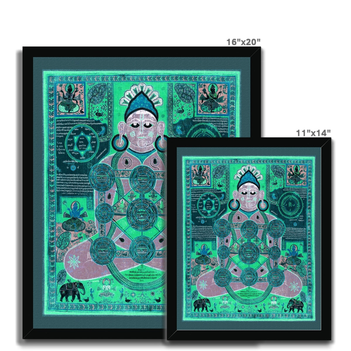 Framed Tibetan Jain Cosmology | Antique Diagram Featuring Seated Parsvanatha, Meditation Mantra Framed Print