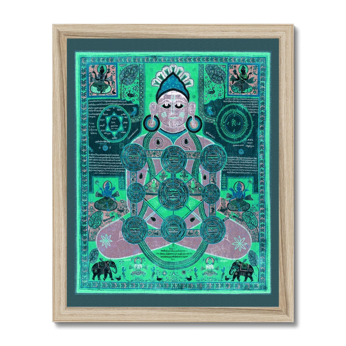 Framed Tibetan Jain Cosmology | Antique Diagram Featuring Seated Parsvanatha, Meditation Mantra Framed Print