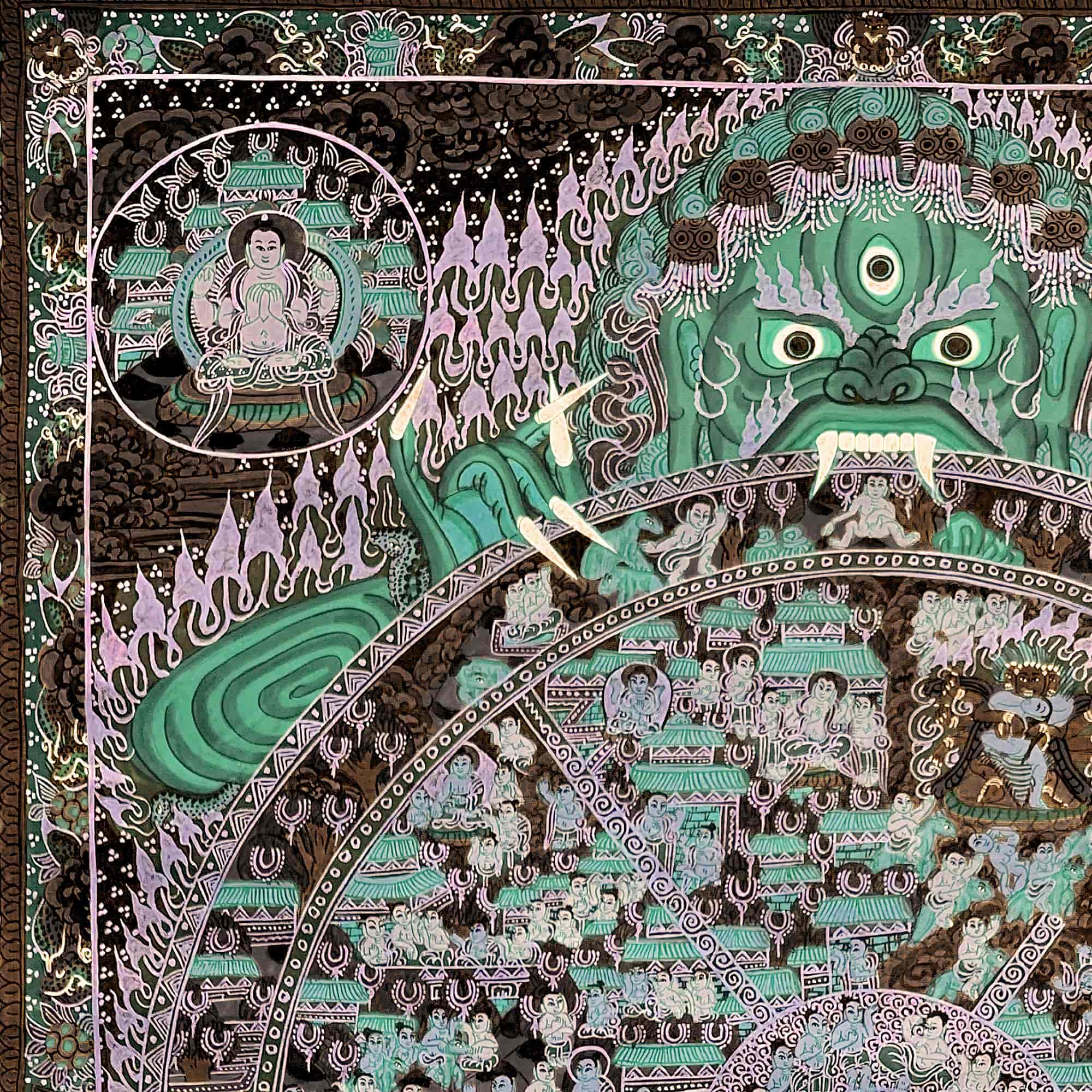 Samsara: The Circle Of Life Tibetan Buddhist Dharma Thangka Transmigration Wheel | Reincarnation Yoga Hindu Fine Art Print - Sacred Surreal