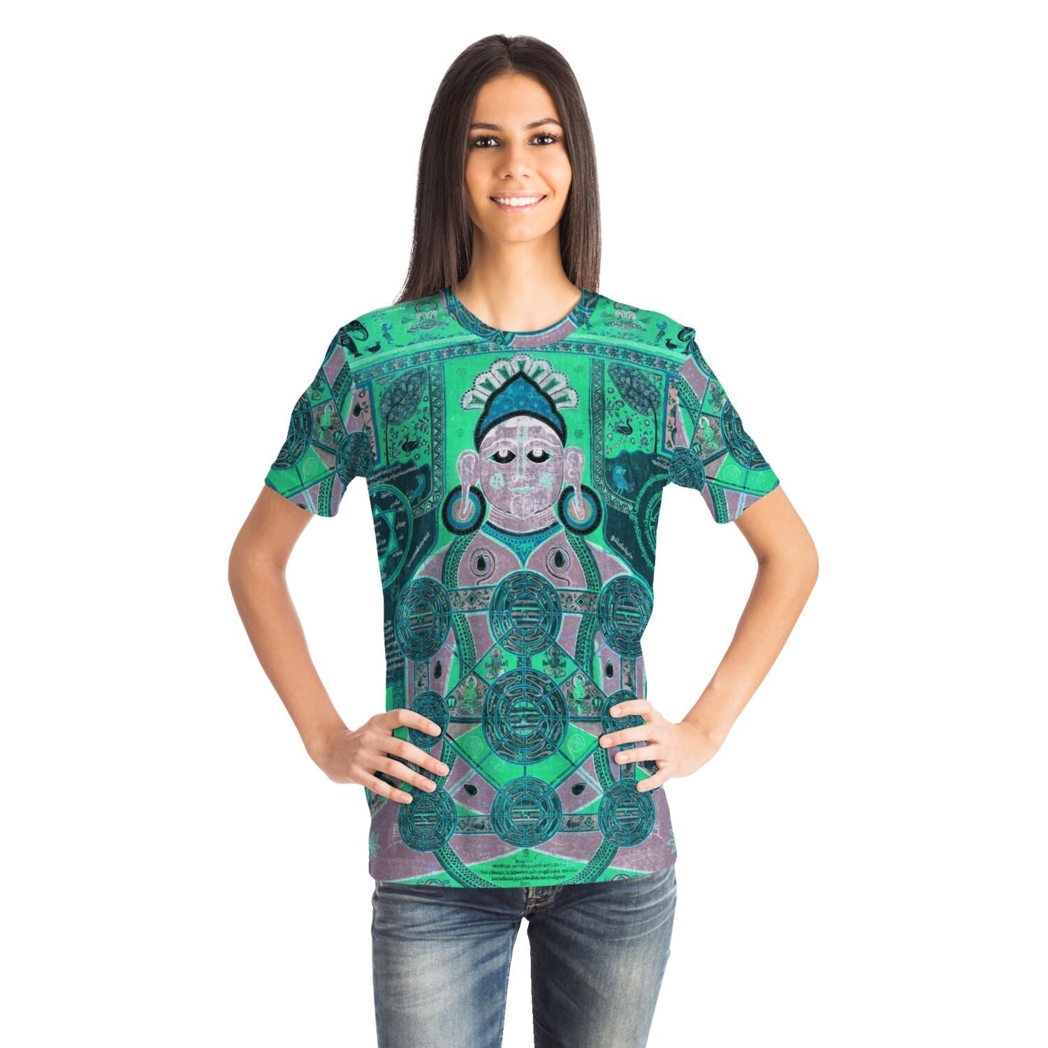 Seated Jain Deity | Antique Tibetan Cosmology Altar Image | Vintage Modern Remix Graphic Art T-Shirt