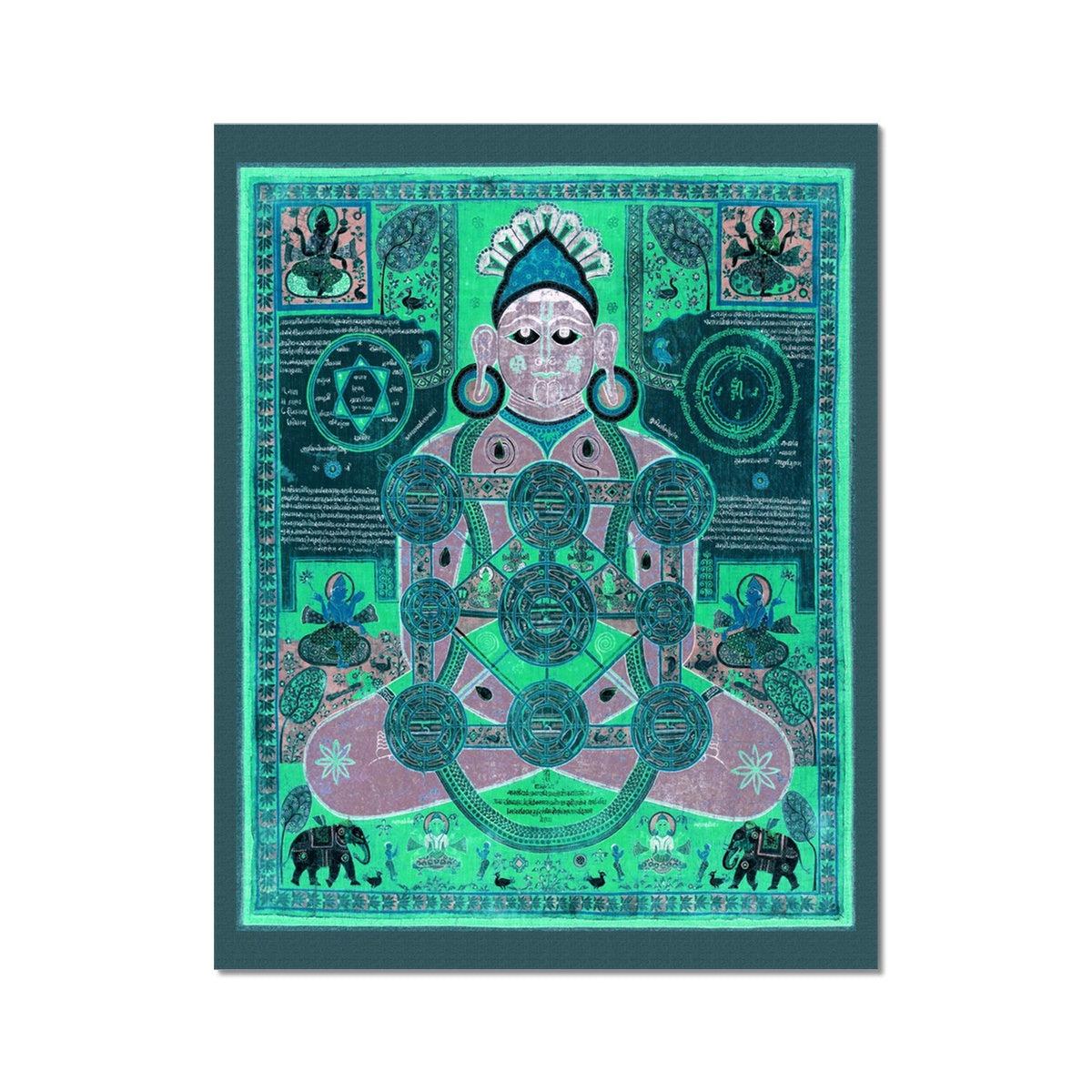 Seated Parsvanatha Deity | Antique Tibetan Jain Cosmology Diagram | Modern Cosmos Remix Thangka Fine Art Print