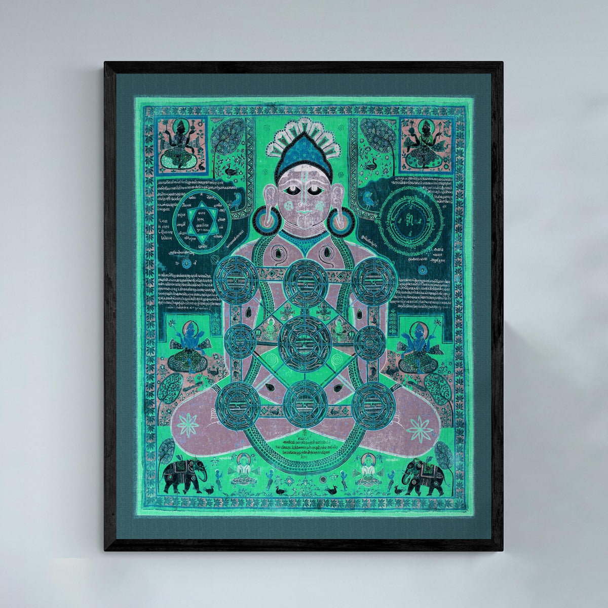 Seated Parsvanatha Deity | Antique Tibetan Jain Cosmology Diagram | Modern Cosmos Remix Thangka Fine Art Print