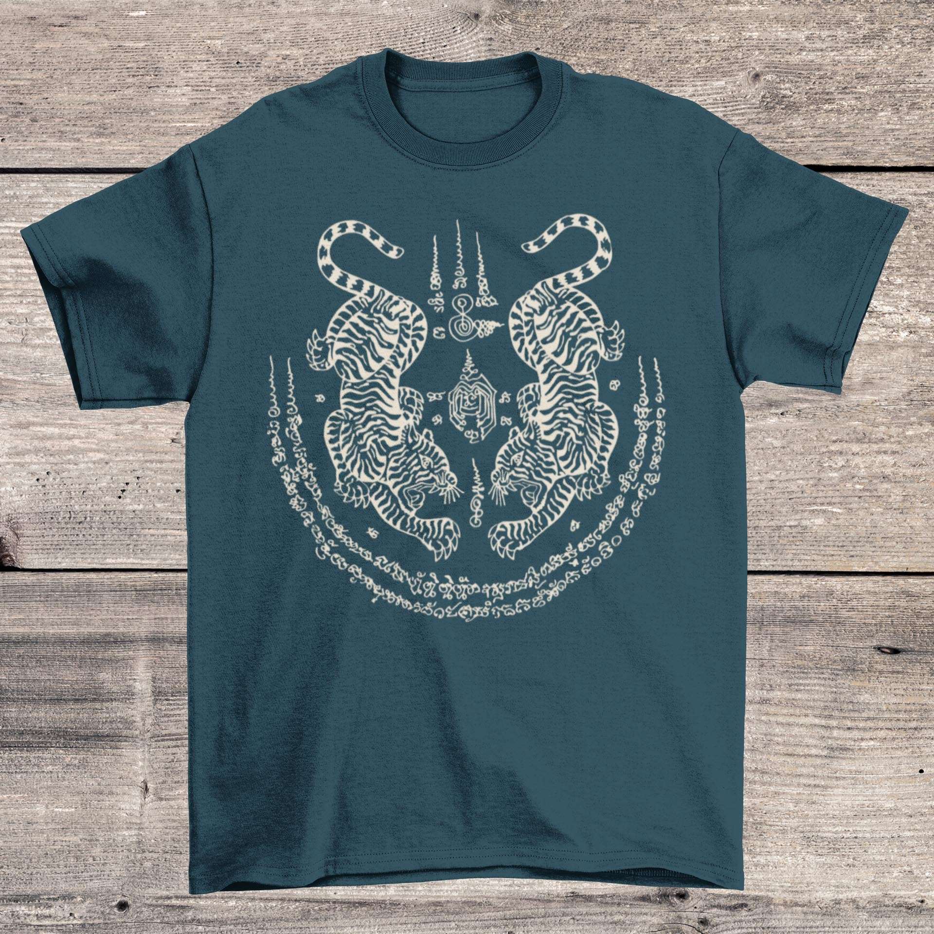 Thai Tiger Sak Yant Tattoo | Sacred Yantra Protection, Strength, Power | Muay Thai, MMA Thai Graphic Art T-Shirt