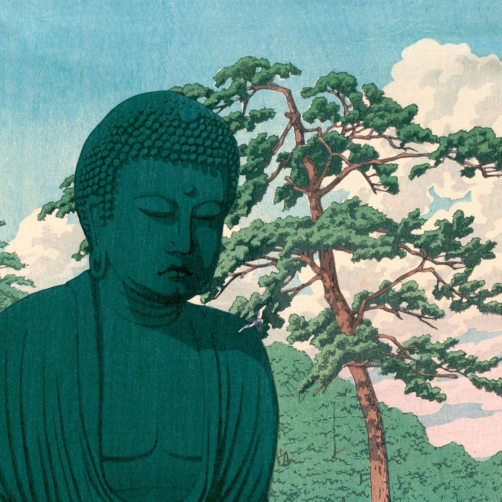 The Great Buddha of Kamakura (Kawase Hasui) Japanese Edo Woodblock Ukiyo-E Framed Art Print