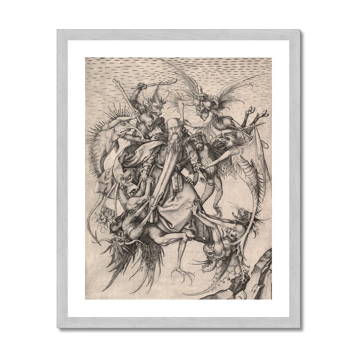 The Temptation of Saint Anthony | Surreal Schongauer Gothic Devil and Demons | Occult Antique Framed Art Print - Sacred Surreal