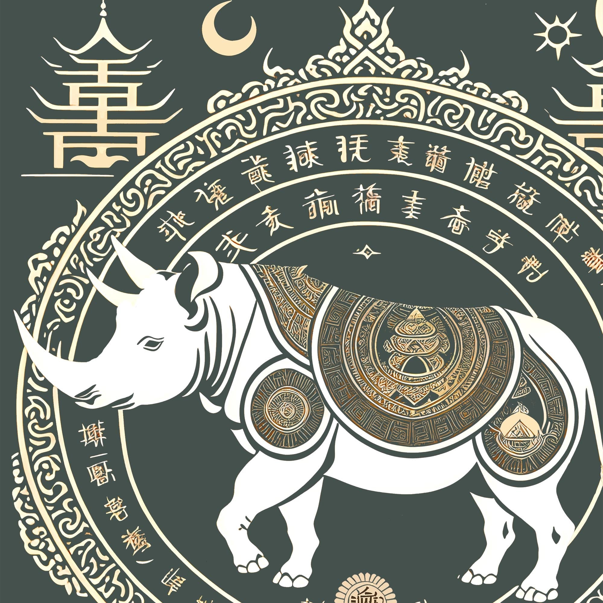 The Year of The Rhinoceros | Rhino Strength, Resilience, Purpose | Otherworldly Chinese Zodiac Astrology Graphic Art T-Shirt