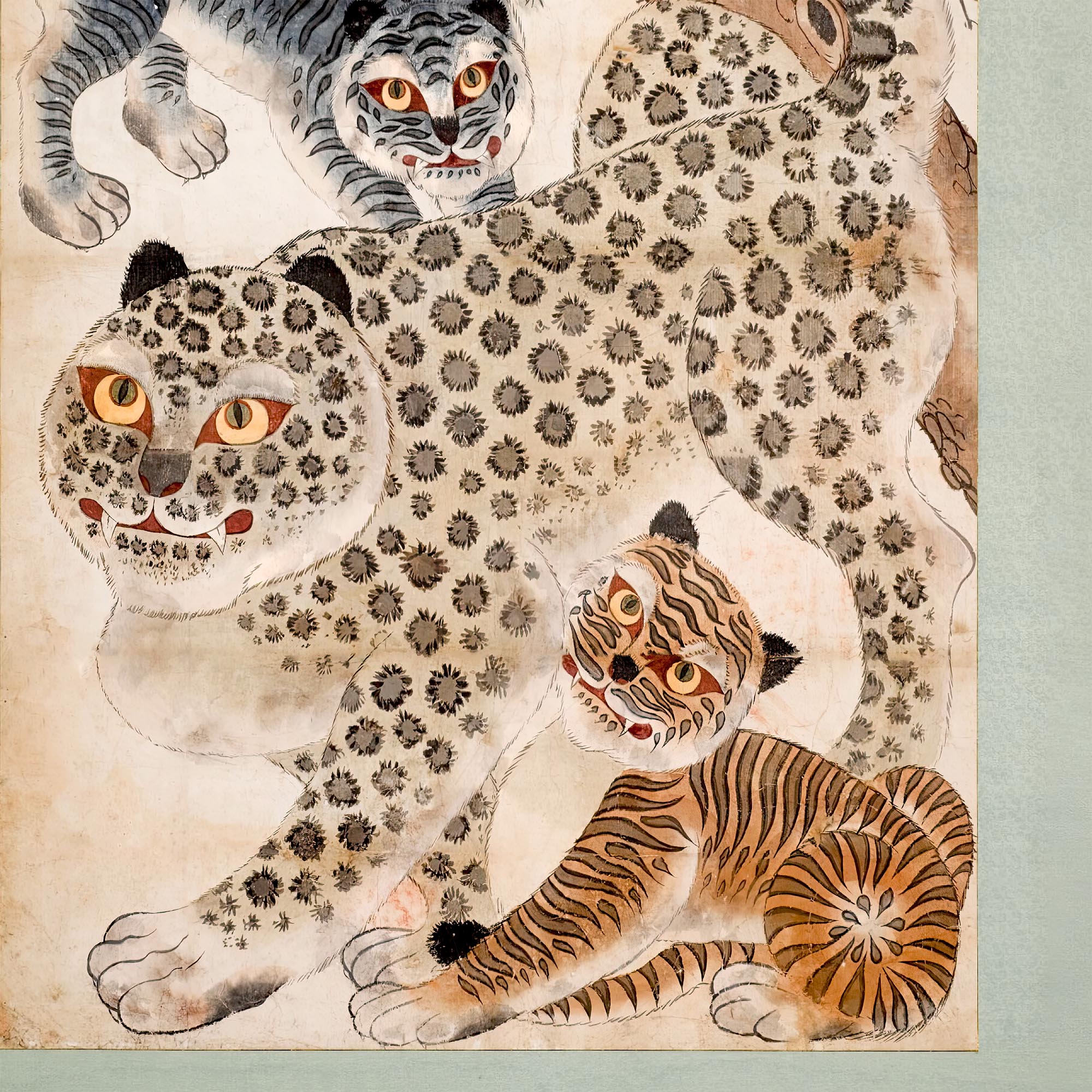 Tiger and Leopard Korean Folk Art | Cute Kawai Kids' Room Nursery Decor | Vintage Wildlife Jungle Fine Art Print - Sacred Surreal