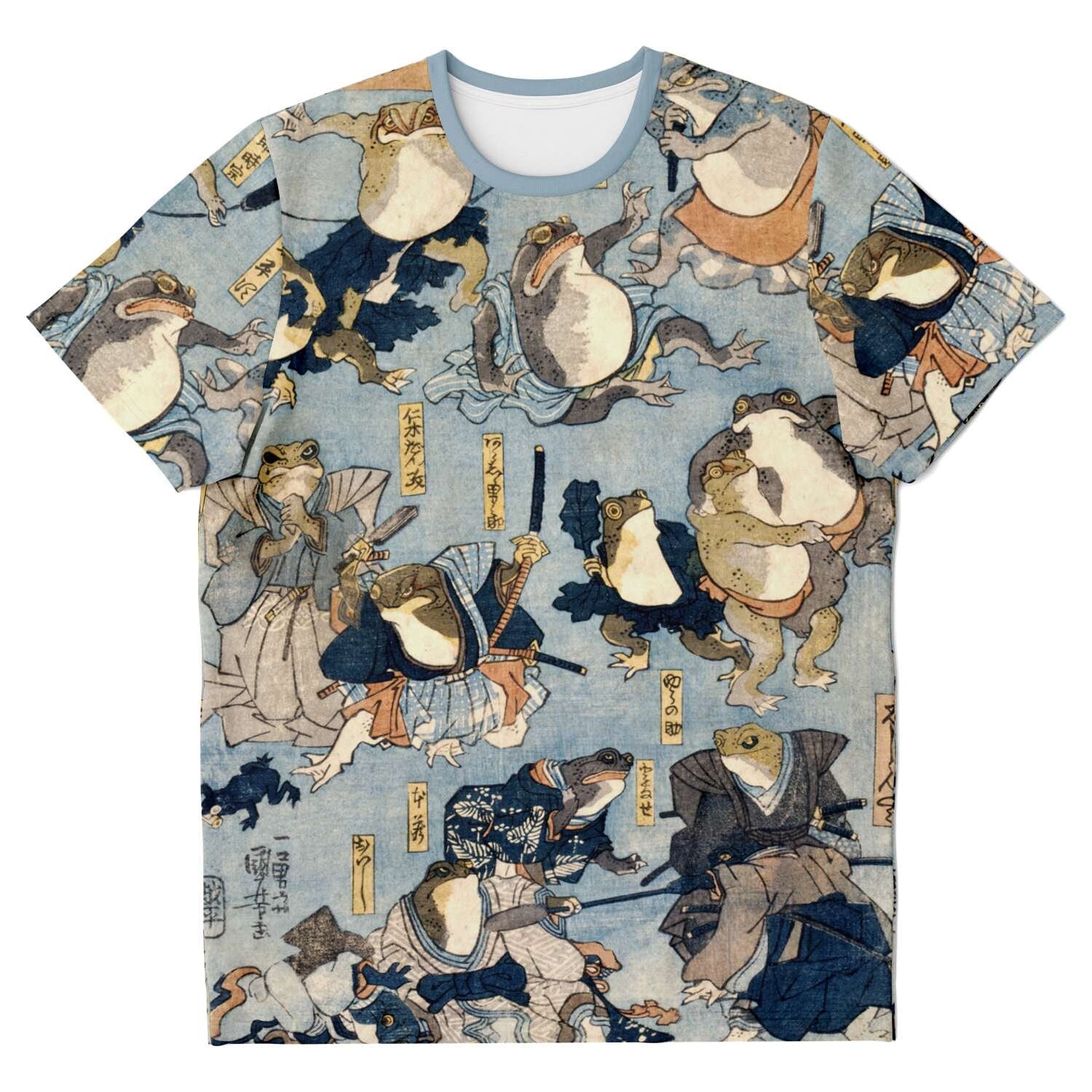 Utagawa, Kuniyoshi: Famous Heroes of The Kabuki Stage Played by Frogs Toads Funny Antique Kawaii Vintage Japanese Graphic Art Tee T-Shirt, 4XL