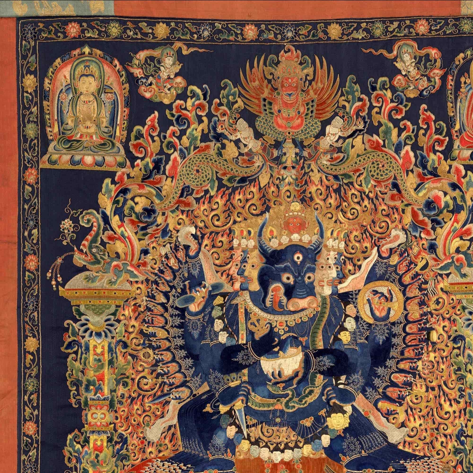Vajrabhairava Wrathful Deity | Tibetan Buddhist Protection, Chöd Practice | Manjushri Emanation Fine Art Print with Thangka Hanger - Sacred Surreal