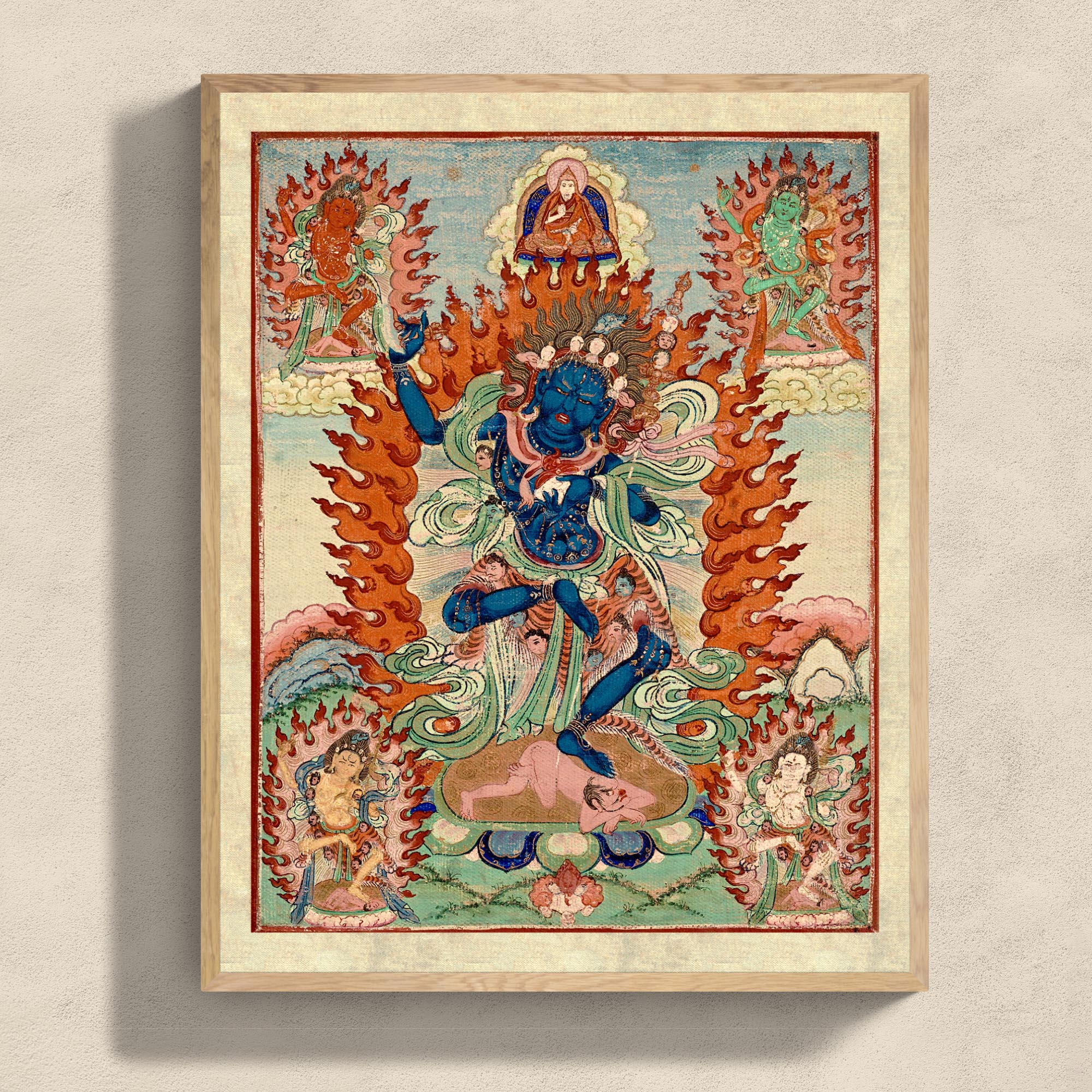 Vajravarahi (Krodha Kali) Tibetan-Chinese Vajrayana Antique Thangka Vintage Hindu Shiva Indian Deity Framed Art Print