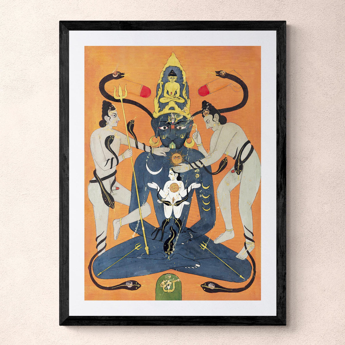 Vintage Indian Tantric Art | Kundalini Tantra w Sun Moon Yoni Lingam | Sacred Sexuality, Chakra Fine Art Print