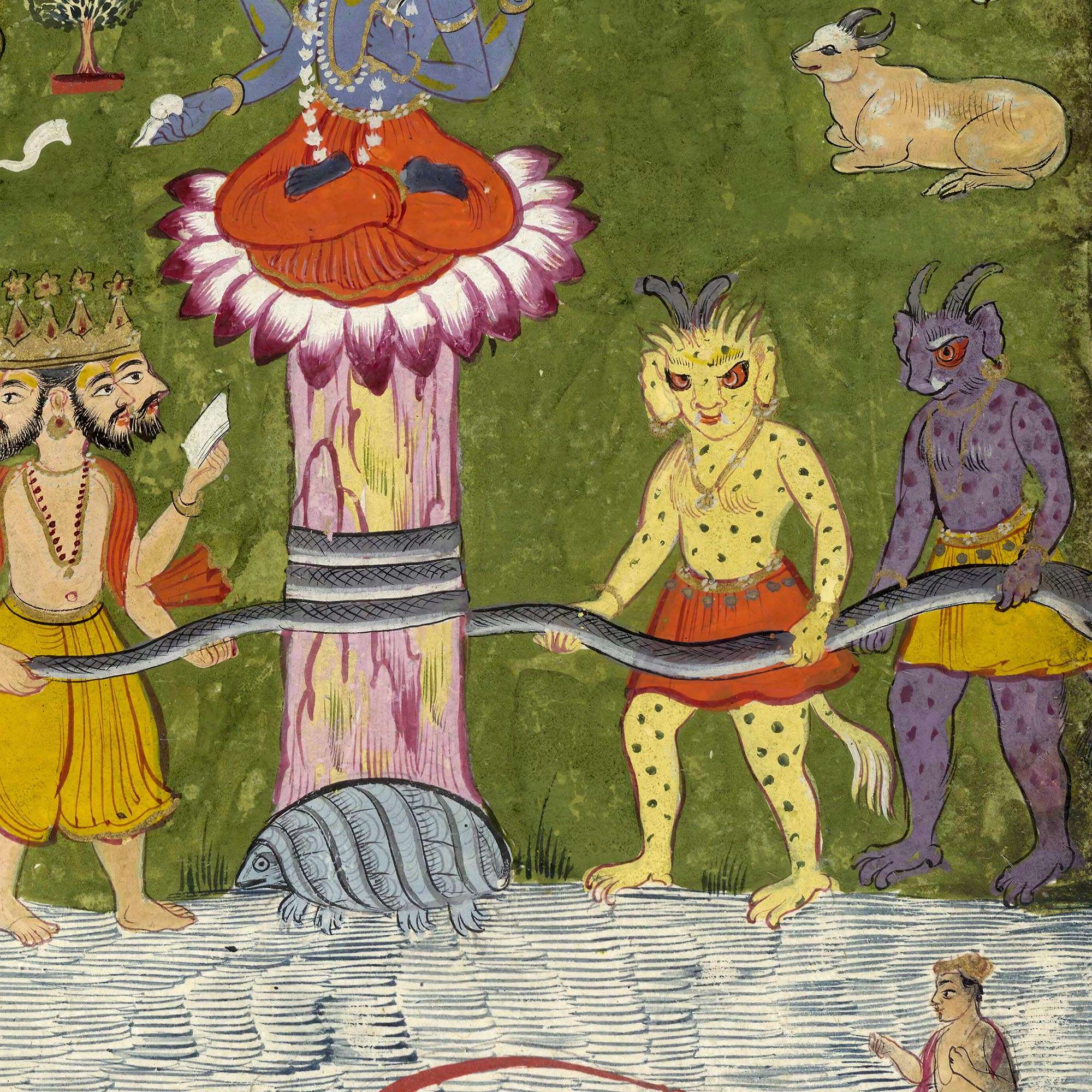 Vishnu's Tortoise Avatar Churning of the Ocean of Immortality | Gods and Demons, Hindu Mythology Fine Art Print