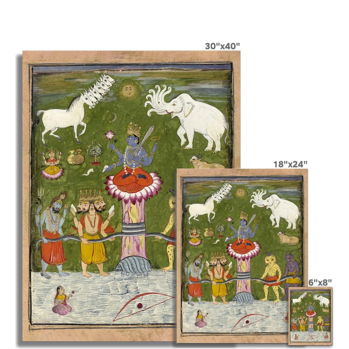 Vishnu's Tortoise Avatar Churning of the Ocean of Immortality | Gods and Demons, Hindu Mythology Fine Art Print