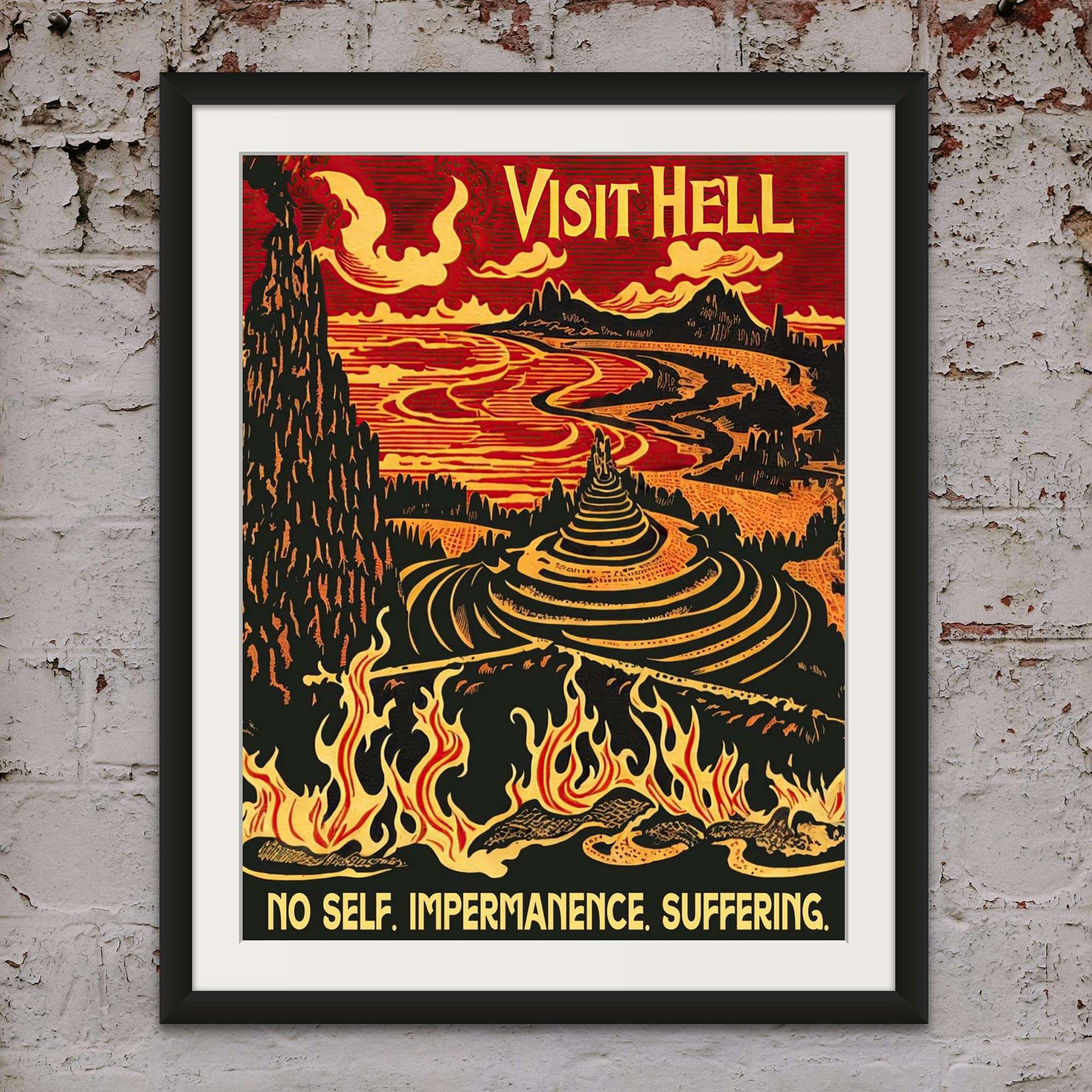 "Visit Hell" Vintage Travel Poster | No Self, Impermanence, Suffering | Buddhist Cosmology, Samsara, Karma Fine Art Print