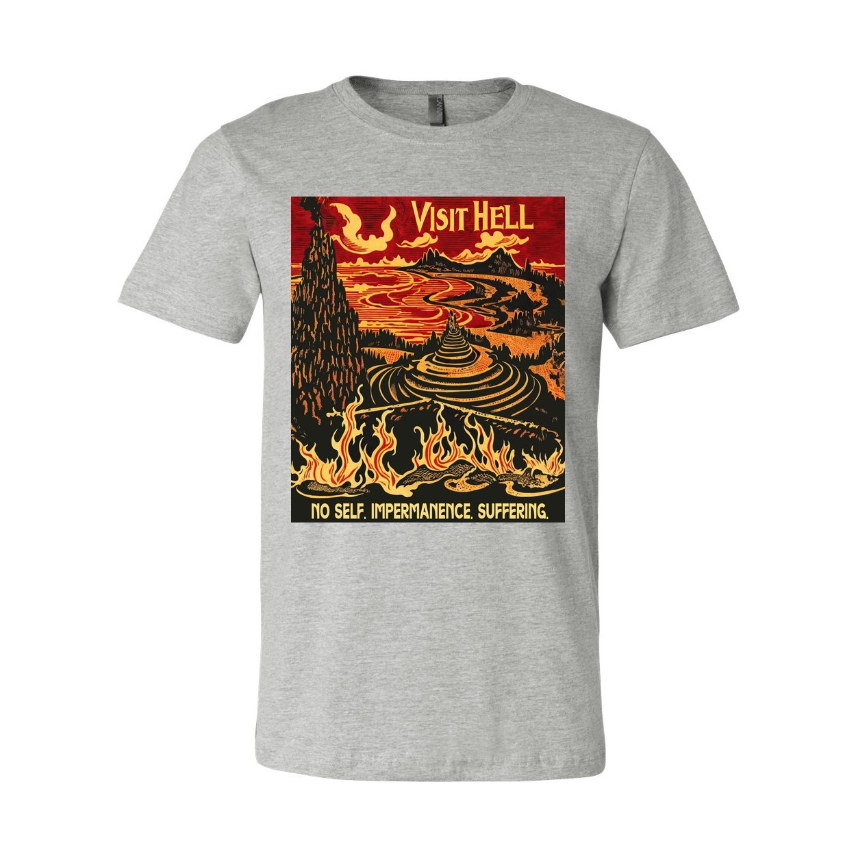 Visit Hell Vintage Travel Poster Shirt | No Self, Impermanence, Suffering | Buddhist Cosmology | Samsara Graphic Art T-Shirt