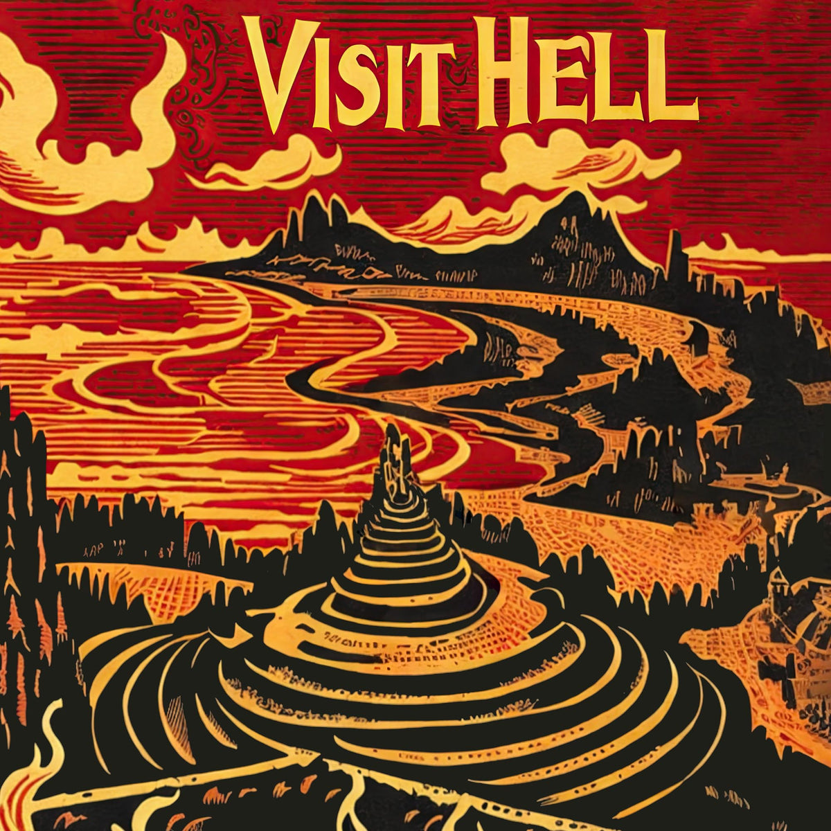 Visit Hell Vintage Travel Poster Shirt | No Self, Impermanence, Suffering | Buddhist Cosmology | Samsara Graphic Art T-Shirt