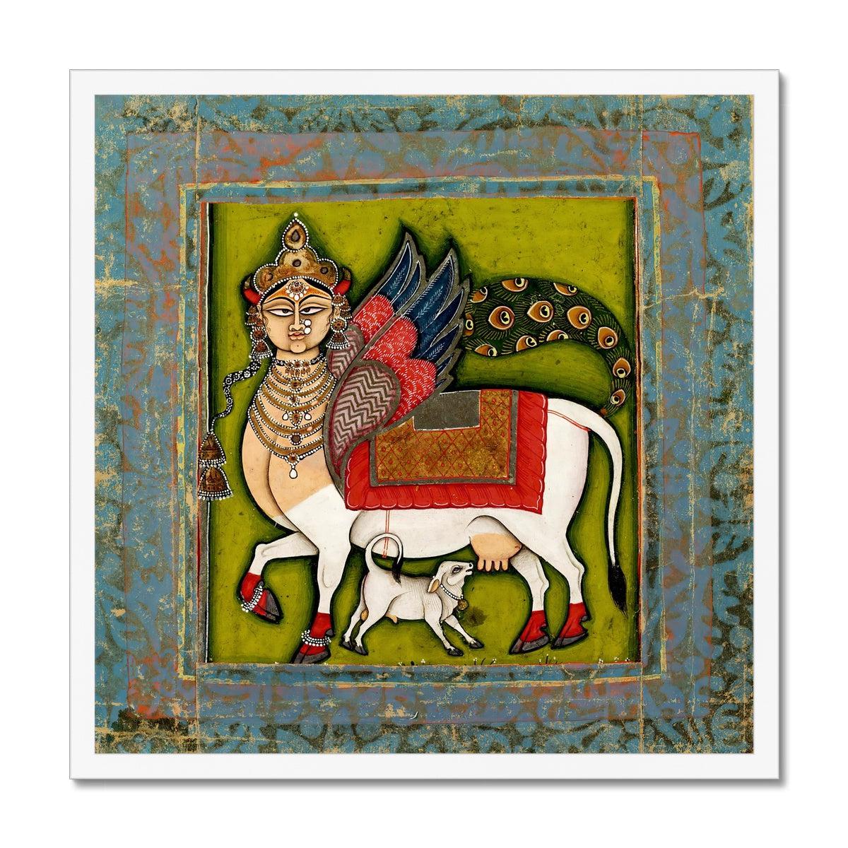 Wish Granting Cow! | Sacred Cow Mystical Chimera | Hindu Mythology and Islamic Art Colorful Fusion Framed Art Print