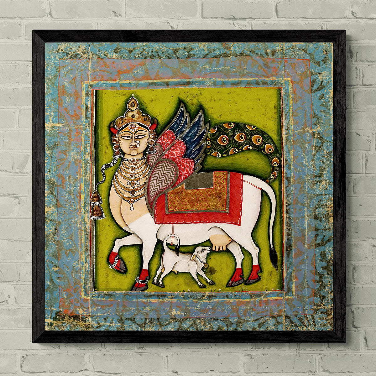 Wish Granting Cow! | Sacred Cow Mystical Chimera | Hindu Mythology and Islamic Art Colorful Fusion Framed Art Print