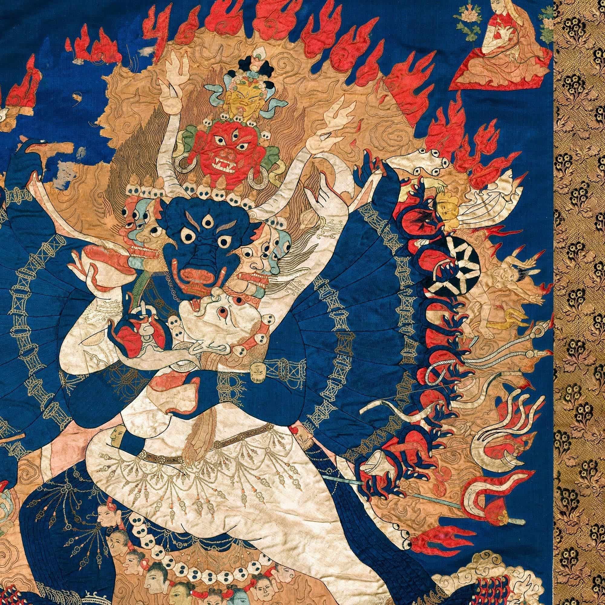 Yama and Consort, Afterlife Ruler | Sacred Tibetan Buddhist Tantric Thangka | Karma Deity Fine Art Print - Sacred Surreal