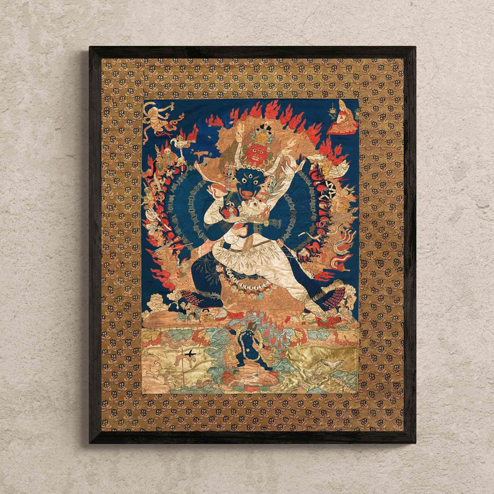 Yama and Consort, Afterlife Ruler | Sacred Tibetan Buddhist Tantric Thangka | Karma Deity Fine Art Print