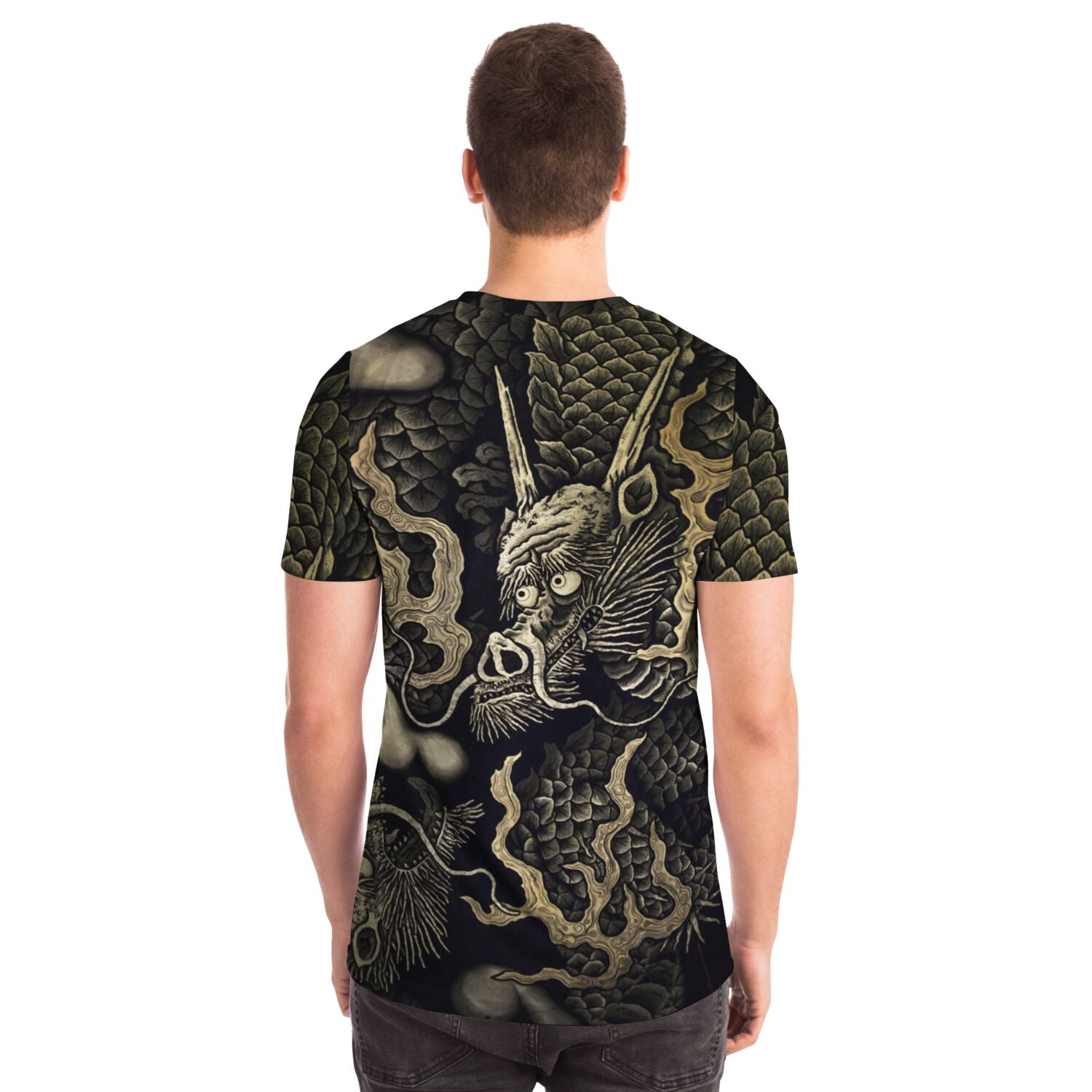Zen Gold Dragons: Kennin-ji 1202 AD Temple Art | Kyoto Japan Zazen Zendo | Serpent Snake Vintage All-Over-Print T-shirt - Sacred Surreal