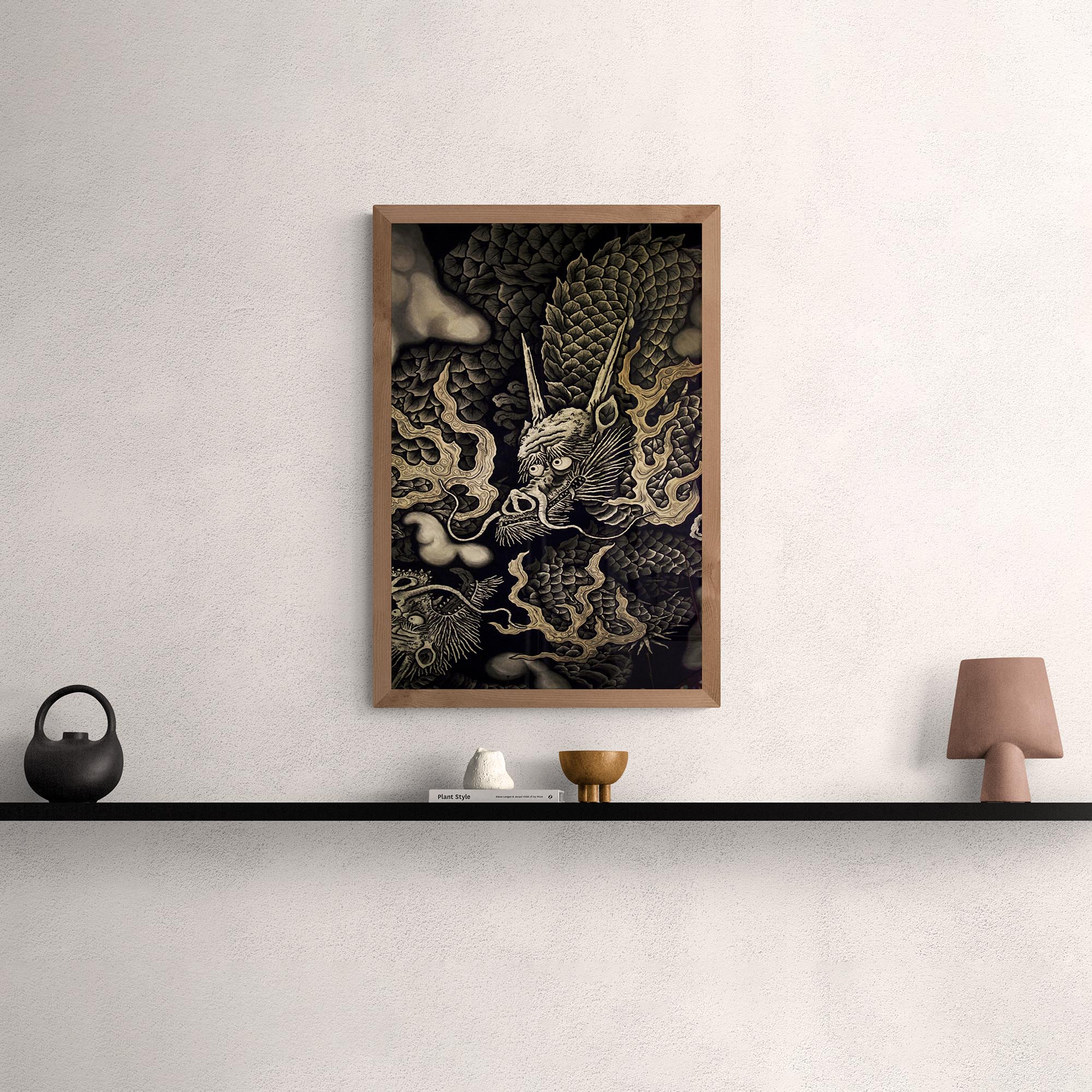 Zen Gold Dragons | Kennin-ji 1202 AD Temple Ceiling Art | Kyoto Japan Zendo Zazen | Vintage Serpent Snake Fine Art Print